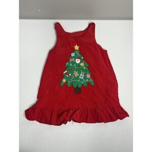 Toddler Christmas Dress Outfit Red Corduroy With Christmas Tree Size 3T